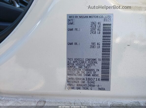 1N4BL4DVXSN380716 2025 NISSAN ALTIMA White Widok komory silnika