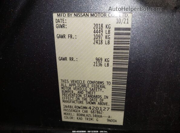 1N4BL4DW1MN420127 2021 NISSAN ALTIMA Gray Вид підкапотного простору