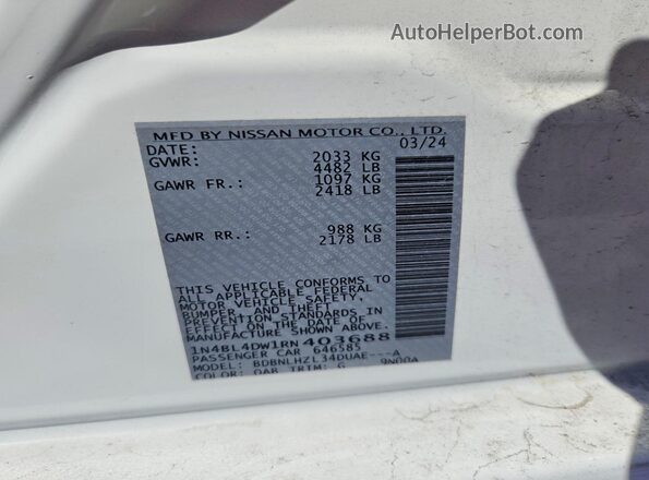 1N4BL4DW1RN403688 2024 NISSAN ALTIMA White ძრავის განყოფილების ხედი