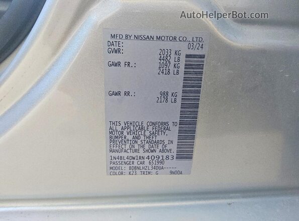 1N4BL4DW1RN409183 2024 NISSAN ALTIMA Silver Շարժիչի բաժամունքի տեսք