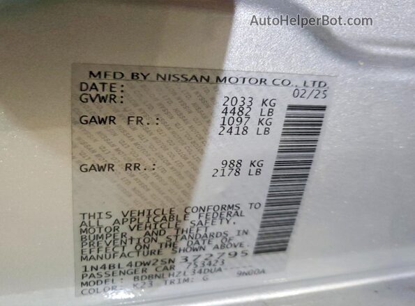 1N4BL4DW2SN372795 2025 NISSAN ALTIMA Silver Շարժիչի բաժամունքի տեսք