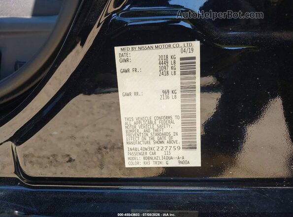 1N4BL4DW3KC227759 2019 NISSAN ALTIMA Black Widok komory silnika