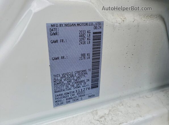 1N4BL4DW3SN311276 2025 NISSAN ALTIMA White Շարժիչի բաժամունքի տեսք