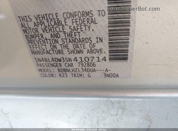 1N4BL4DW3SN410714 2025 NISSAN ALTIMA Silver Շարժիչի բաժամունքի տեսք