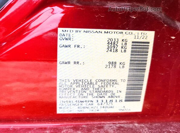 1N4BL4DW4PN331818 2023 NISSAN ALTIMA Красный Вид подкапотного пространства