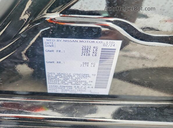 1N4BL4DW4RN387244 2024 NISSAN ALTIMA Black VIN կոդի պիտակի տեսք