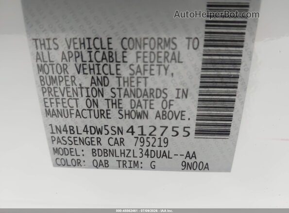 1N4BL4DW5SN412755 2025 NISSAN ALTIMA Белый Вид подкапотного пространства