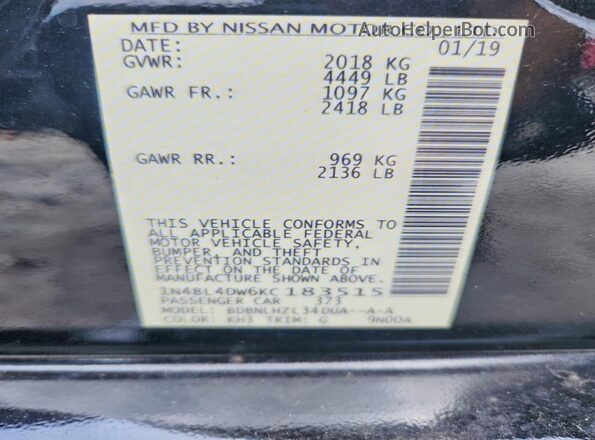 1N4BL4DW6KC183515 2019 NISSAN ALTIMA Black Widok komory silnika