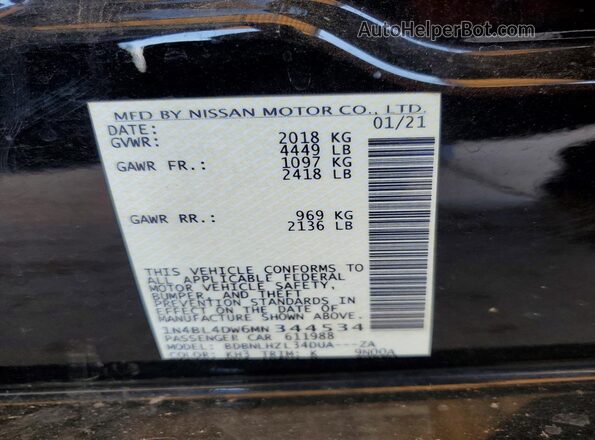 1N4BL4DW6MN344534 2021 NISSAN ALTIMA Black Widok komory silnika