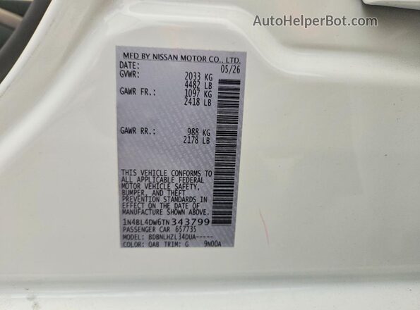 1N4BL4DW6TN343799 2026 NISSAN ALTIMA White Շարժիչի բաժամունքի տեսք