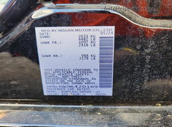 1N4BL4DW7RN420169 2024 NISSAN ALTIMA Black Շարժիչի բաժամունքի տեսք