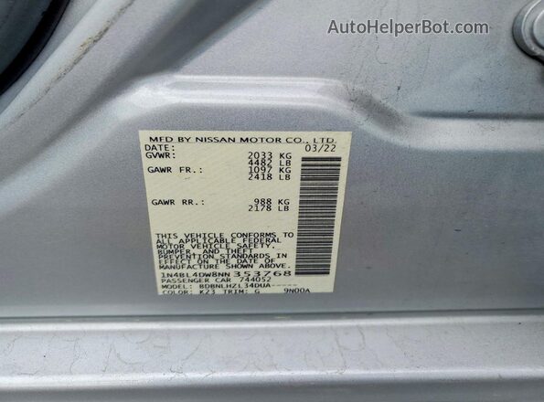 1N4BL4DW8NN353768 2022 NISSAN ALTIMA Silver Engine compartment view