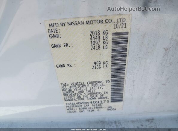 1N4BL4DW9MN409375 2021 NISSAN ALTIMA White ძრავის განყოფილების ხედი