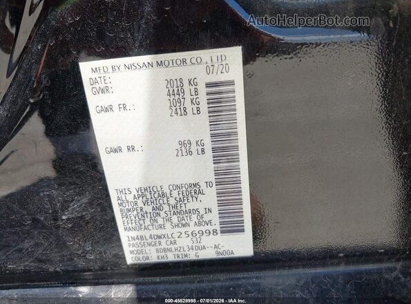 1N4BL4DWXLC256998 2020 NISSAN ALTIMA Black Widok komory silnika