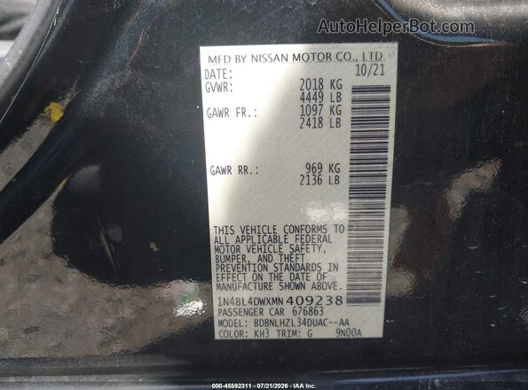 1N4BL4DWXMN409238 2021 NISSAN ALTIMA Black Շարժիչի բաժամունքի տեսք