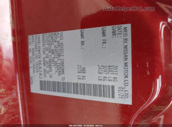 1N4BL4DWXSN364282 2025 NISSAN ALTIMA Red ძრავის განყოფილების ხედი
