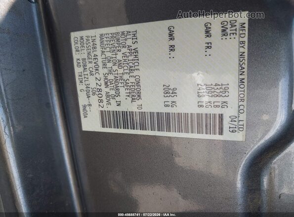 1N4BL4EV0KC228082 2019 NISSAN ALTIMA Gray Vista del compartimento del motor