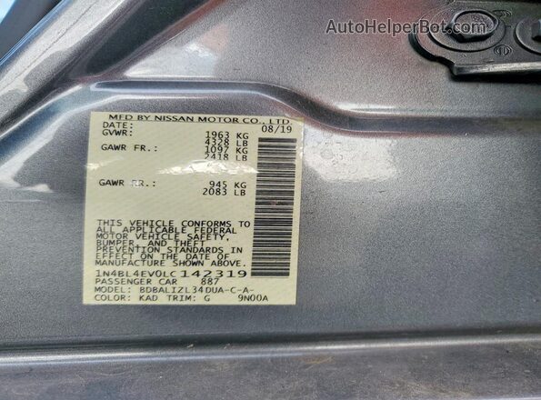 1N4BL4EV0LC142319 2020 NISSAN ALTIMA Silver Engine compartment view