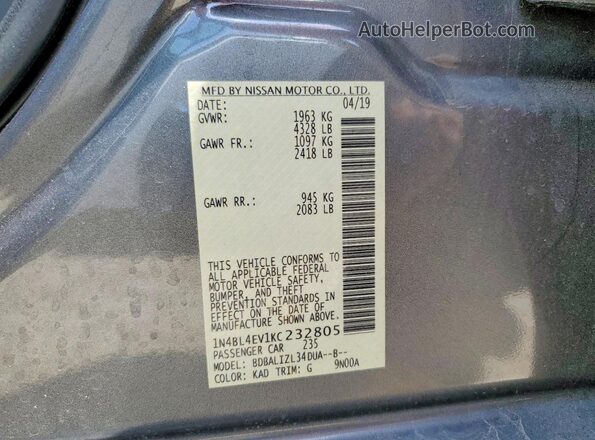 1N4BL4EV1KC232805 2019 NISSAN ALTIMA Gray Vista del compartimento del motor