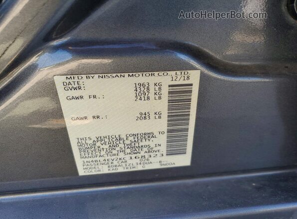 1N4BL4EV2KC168323 2019 NISSAN ALTIMA Gray VIN sticker view