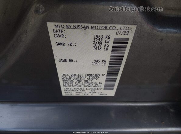1N4BL4EV2LC126607 2020 NISSAN ALTIMA Gray Вид підкапотного простору
