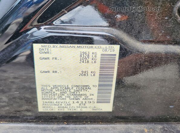 1N4BL4EV2LC143195 2020 NISSAN ALTIMA Черный Вид подкапотного пространства