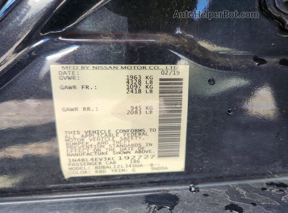 1N4BL4EV3KC192727 2019 NISSAN ALTIMA Серый Вид подкапотного пространства