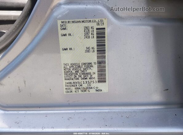 1N4BL4EV3LC135753 2020 NISSAN ALTIMA Silver Շարժիչի բաժամունքի տեսք