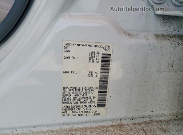 1N4BL4EV3MN300965 2021 NISSAN ALTIMA White Engine compartment view