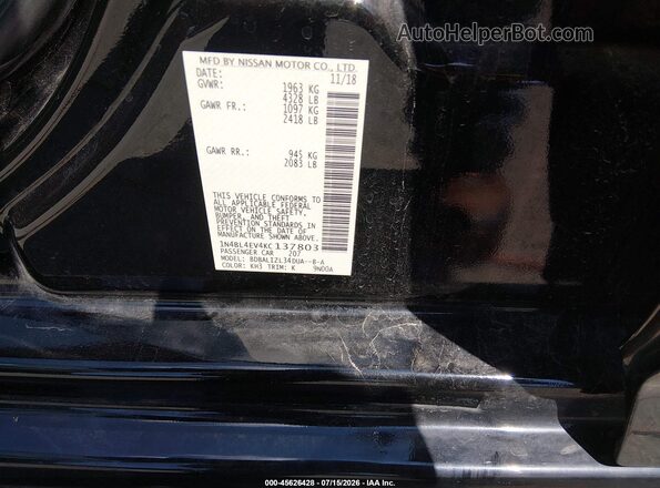 1N4BL4EV4KC137803 2019 NISSAN ALTIMA Black ძრავის განყოფილების ხედი