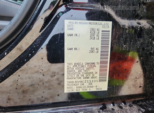 1N4BL4EV4KC215335 2019 NISSAN ALTIMA Black Vista de la etiqueta del VIN