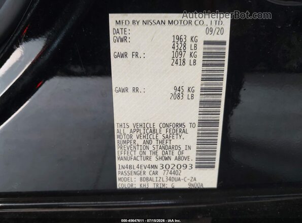 1N4BL4EV4MN302093 2021 NISSAN ALTIMA Черный Вид подкапотного пространства