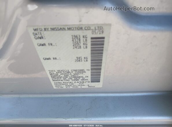 1N4BL4EV5KC249879 2019 NISSAN ALTIMA Silver ძრავის განყოფილების ხედი