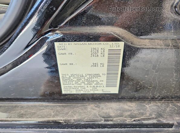 1N4BL4EV6KC158801 2019 NISSAN ALTIMA Черный Вид наклейки с VIN-кодом