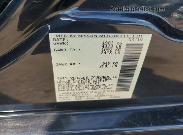 1N4BL4EV6KC211576 2019 NISSAN ALTIMA Угольный Вид подкапотного пространства