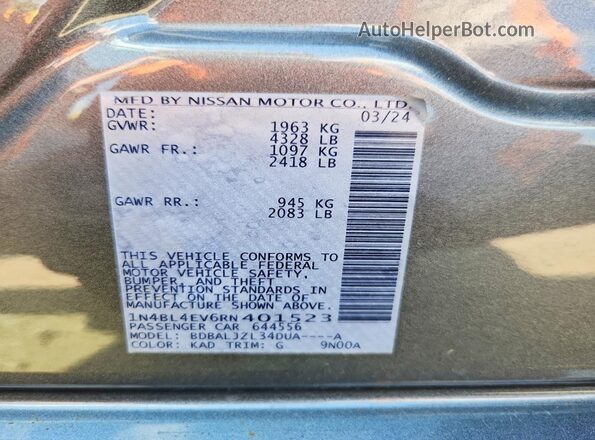 1N4BL4EV6RN401523 2024 NISSAN ALTIMA Gray Widok komory silnika