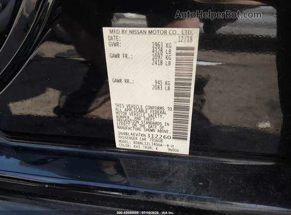 1N4BL4EV7KN312260 2019 NISSAN ALTIMA Black Widok komory silnika
