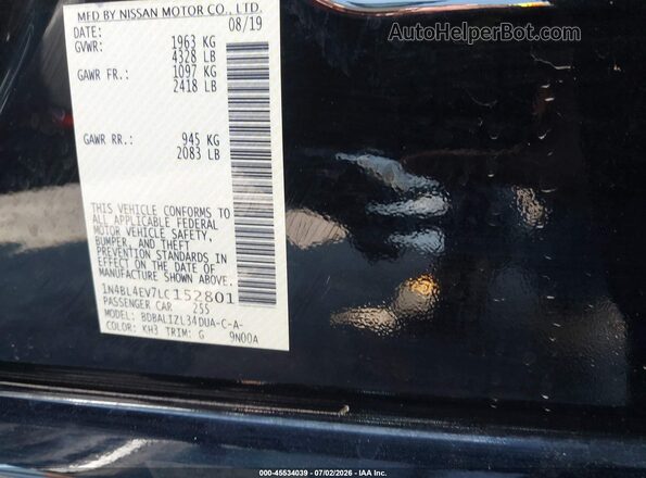 1N4BL4EV7LC152801 2020 NISSAN ALTIMA Black Вид підкапотного простору