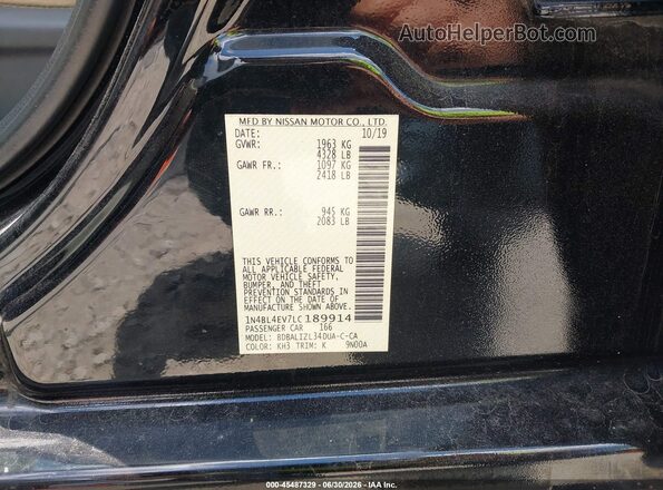 1N4BL4EV7LC189914 2020 NISSAN ALTIMA Черный Вид подкапотного пространства
