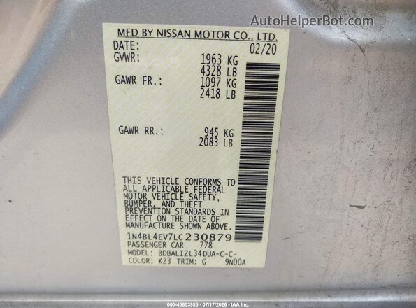 1N4BL4EV7LC230879 2020 NISSAN ALTIMA Серебряный Вид подкапотного пространства