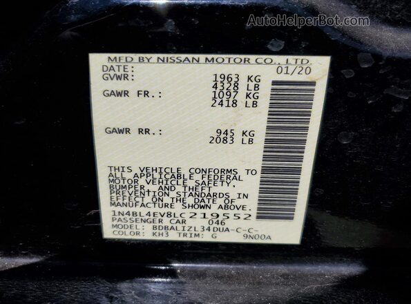 1N4BL4EV8LC219552 2020 NISSAN ALTIMA Black Widok naklejki z numerem VIN