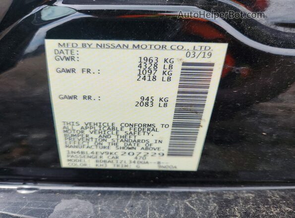 1N4BL4EV9KC207229 2019 NISSAN ALTIMA Black Widok komory silnika