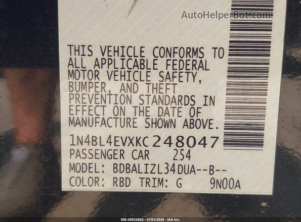 1N4BL4EVXKC248047 2019 NISSAN ALTIMA Серый Вид подкапотного пространства