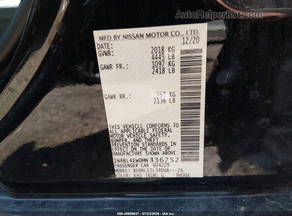 1N4BL4EW0MN336752 2021 NISSAN ALTIMA Black Vista del compartimento del motor