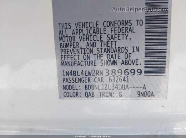 1N4BL4EW2RN389699 2024 NISSAN ALTIMA White Vista del compartimento del motor