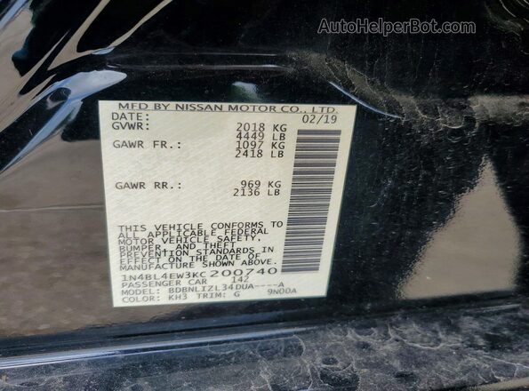 1N4BL4EW3KC200740 2019 NISSAN ALTIMA Black Շարժիչի բաժամունքի տեսք