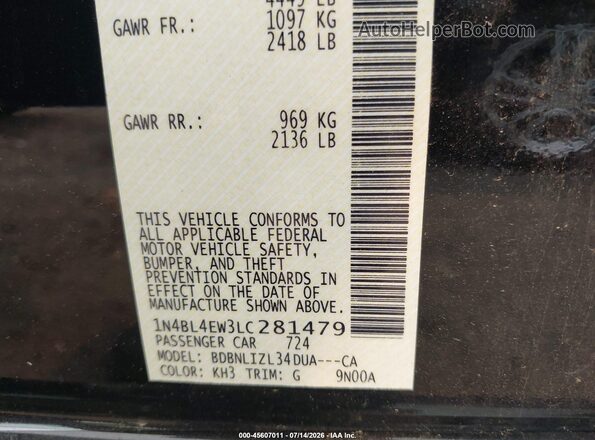 1N4BL4EW3LC281479 2020 NISSAN ALTIMA Black Vista del compartimento del motor