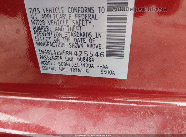 1N4BL4EW5RN425546 2024 NISSAN ALTIMA Burgundy Vista del compartimento del motor