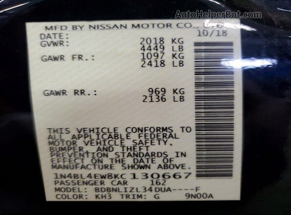 1N4BL4EW8KC130667 2019 NISSAN ALTIMA Black Вид підкапотного простору