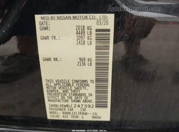 1N4BL4EW8LC247392 2020 NISSAN ALTIMA Black Vista del compartimento del motor